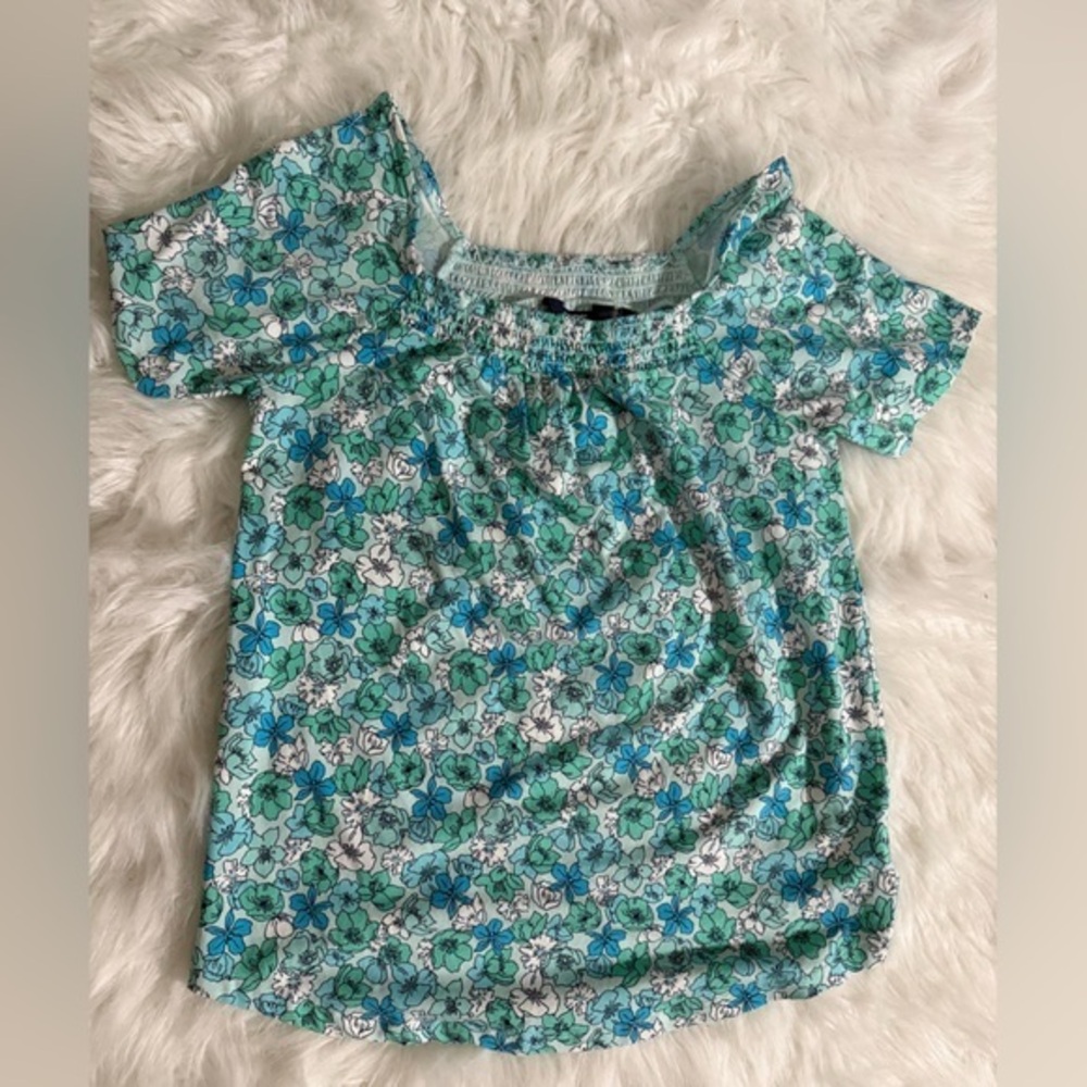 Lands' End Floral Blue and Green Blouse